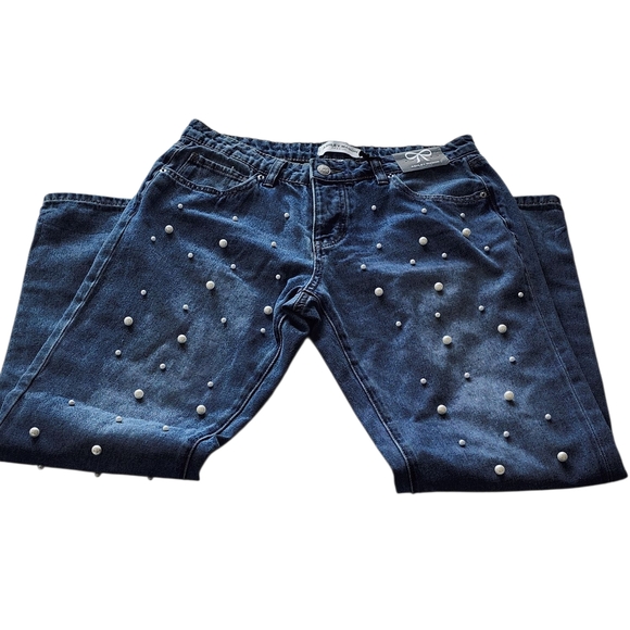 Ashley Mason Premium Woman's 7/28 Boyfriend Jeans with Pearl Embellished - Picture 3 of 10